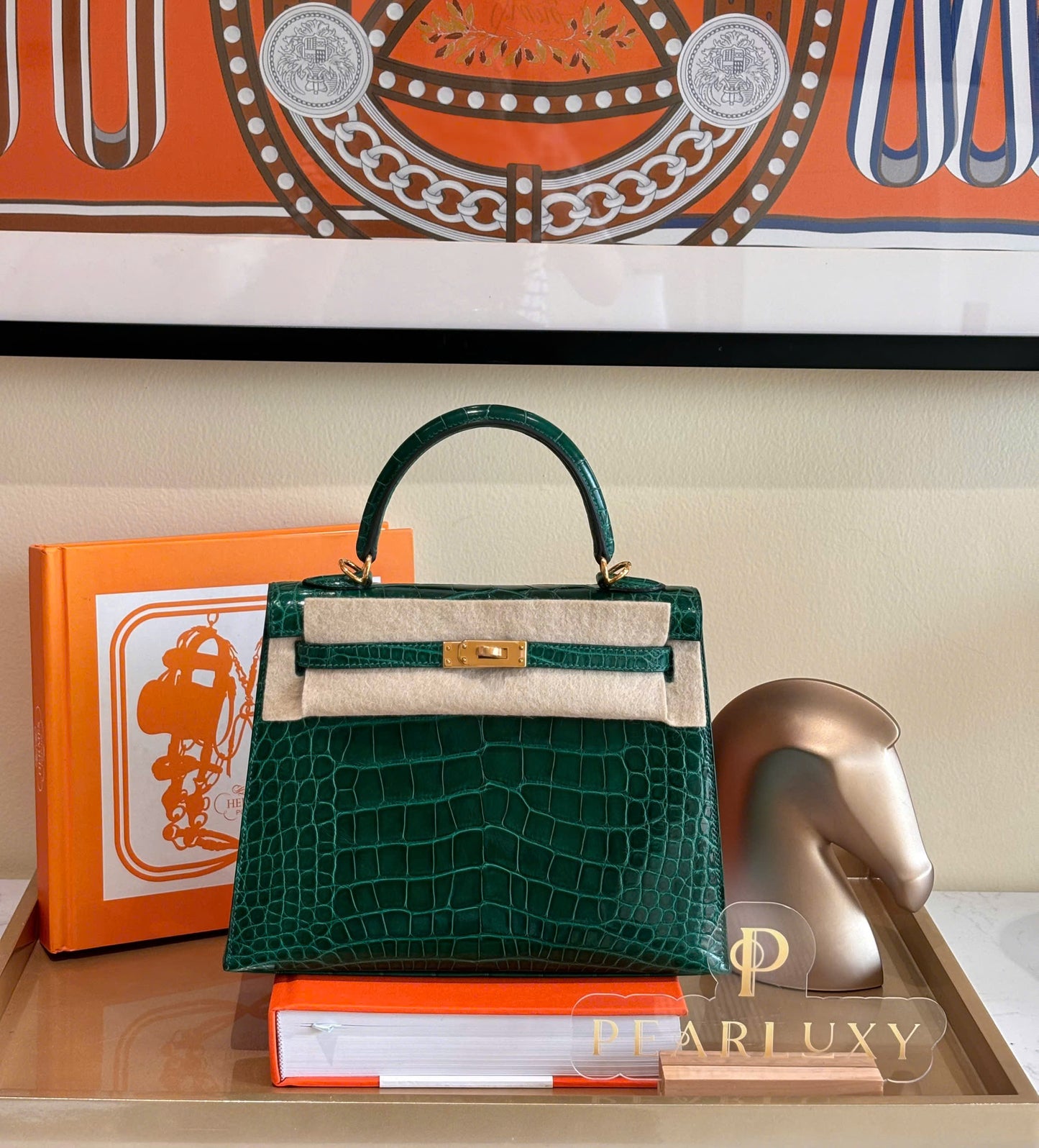 Kelly 25 Alligator GHW - Vert Emeraude