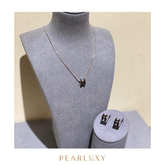 Mini Pop H Necklace & Earrings - Noir