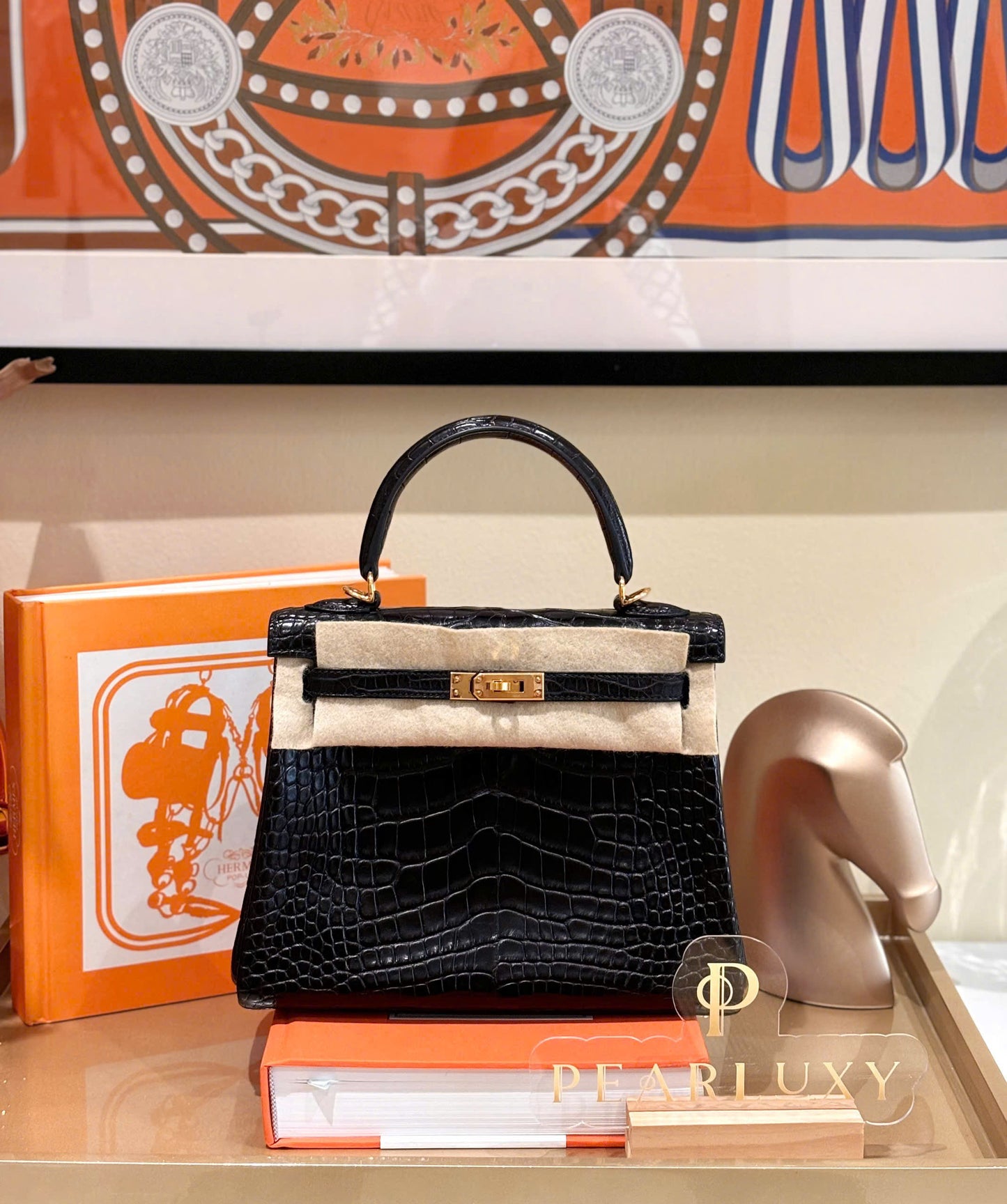 Kelly 25 Retourne Alligator Matte - Noir