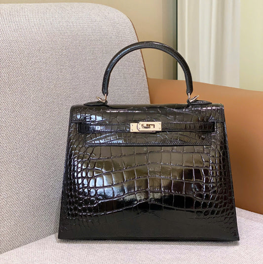 Kelly 25 Shinny Alligator PHW - Noir