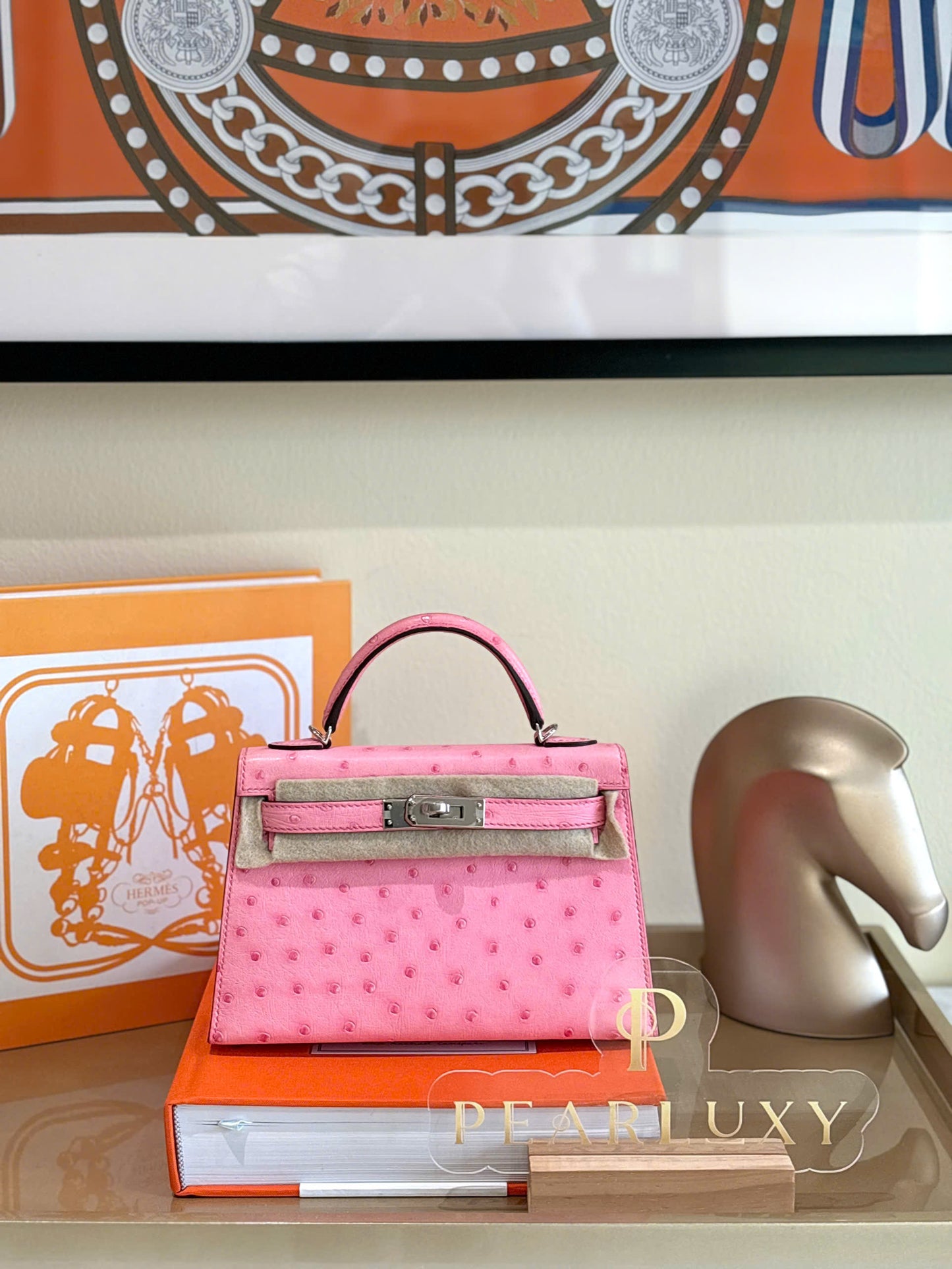 Kelly Mini Ostrich PHW - Bubble Gum